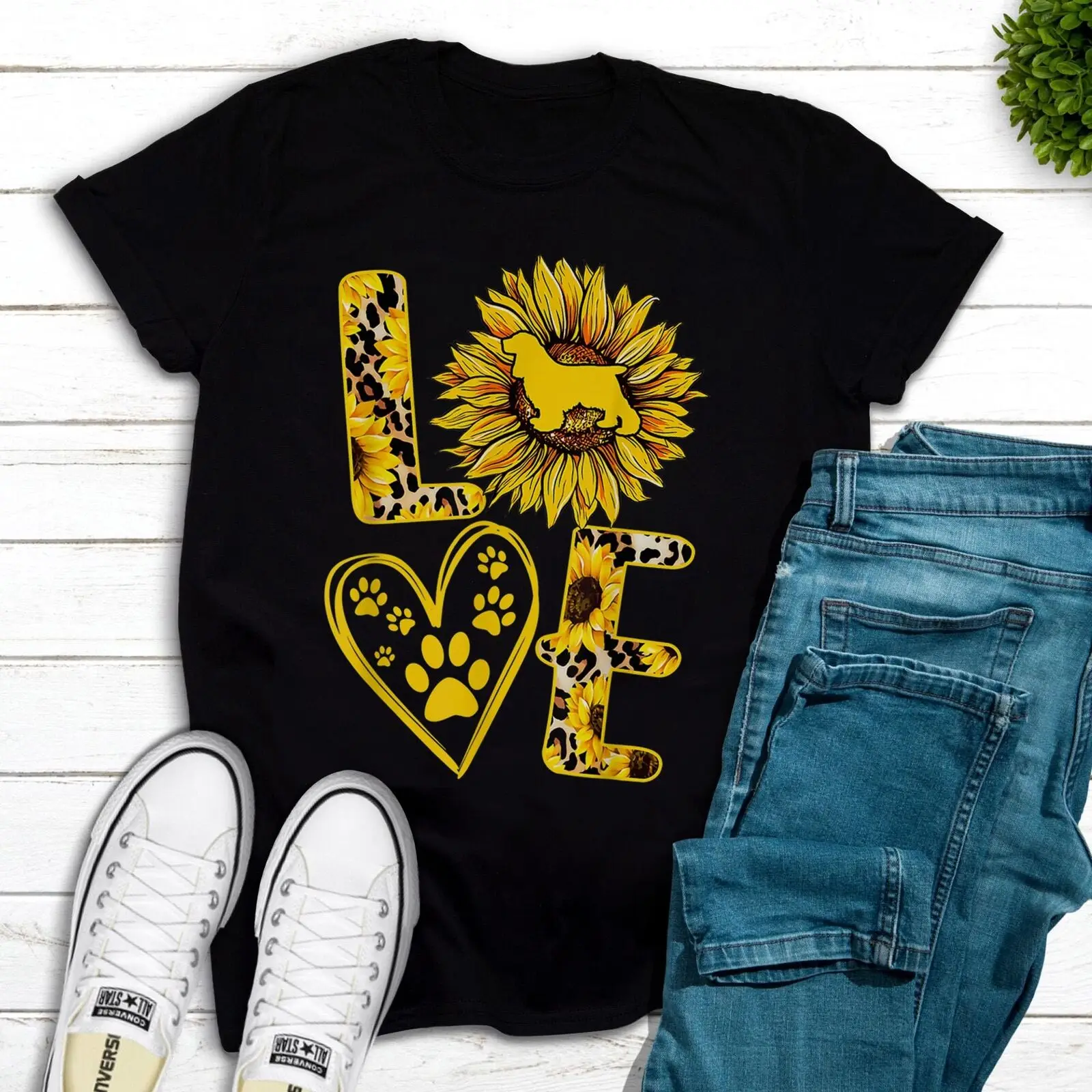 Love Cocker Spaniel Sunflower For Dog Lover Gift T-Shirt