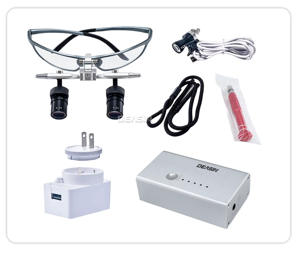 DEASIN Dental Ergo2 Loupes 45°Optical Corner Structure 4X 5X 6X Magnifying Glass with 5W LED Light Surgery Lens