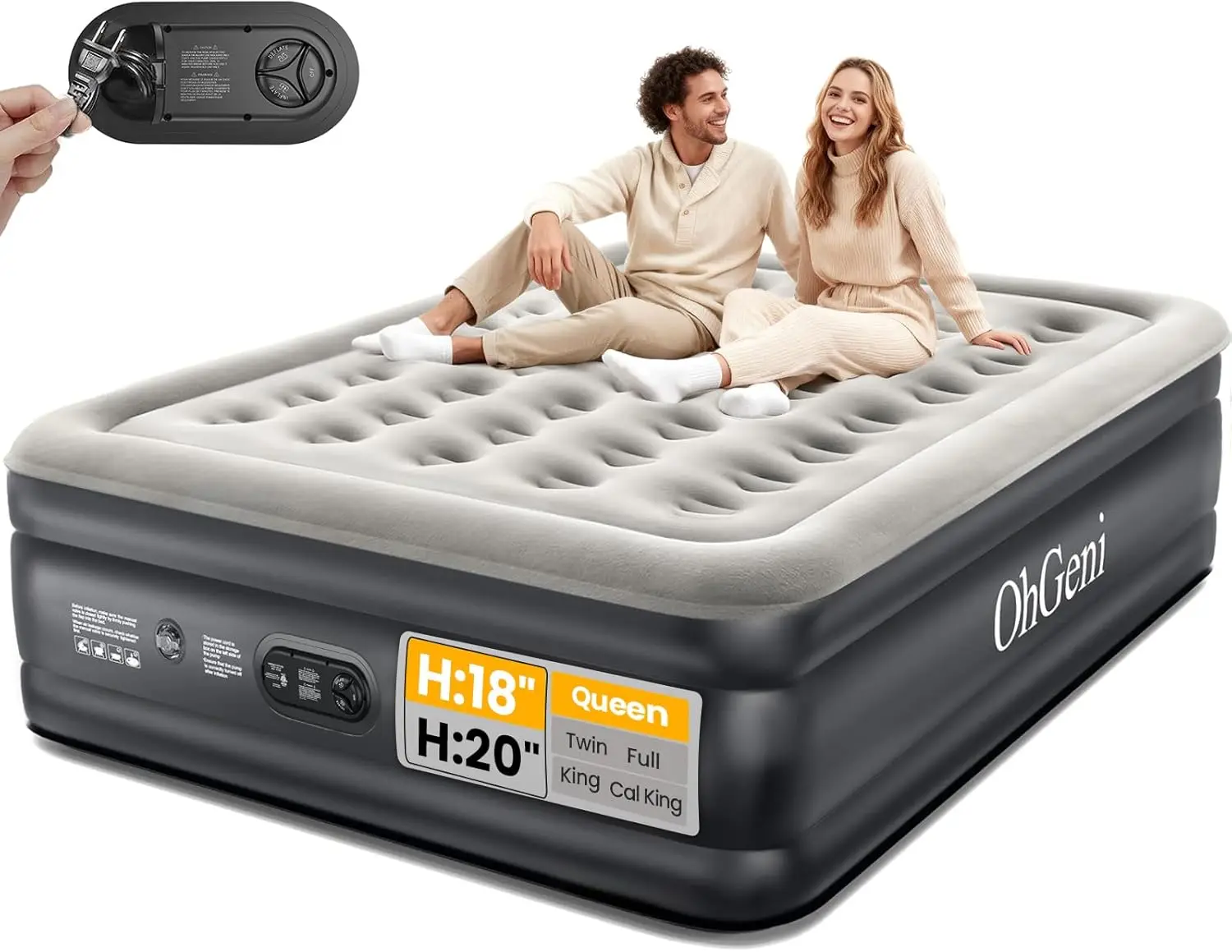 

Queen Air Mattress with Built-in Pump, Inflatable Bed for Home Guest Camping, 18" Raised Comfort, Supports 650 lbs