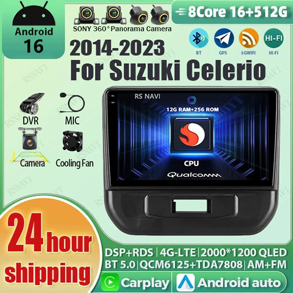 

Android 16 Carplay Auto Qualcomm 2K QLED Screen Car Radio Player For Suzuki Celerio 2014-2023 GPS 4G Stereo WIFI Multimedia BT