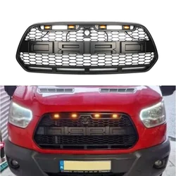 For Transit Raptor Style Grills For Ford Transit 2015-2018 LED Front Bumper Center Grille Mesh Honeycomb Racing Radiator Grille