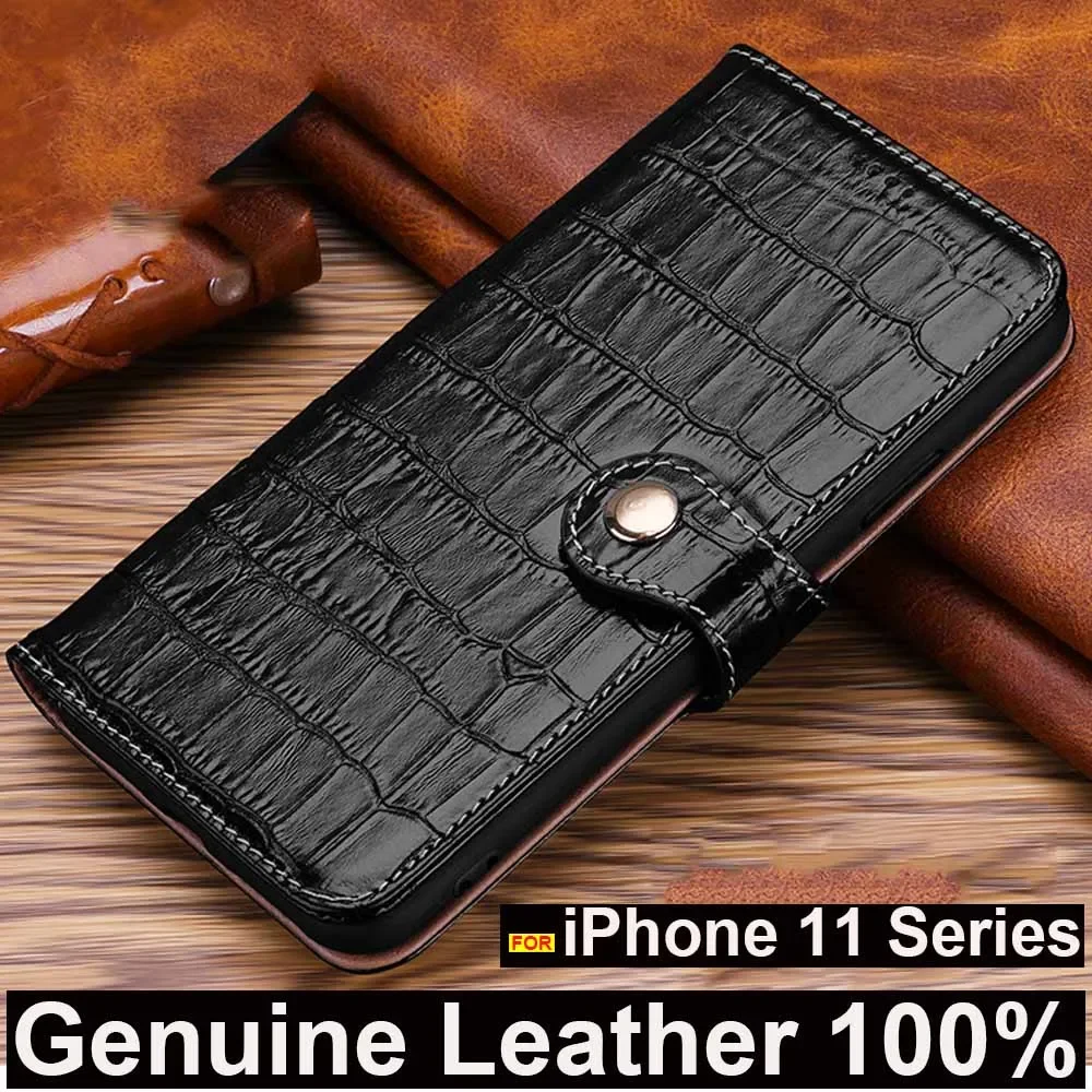 

Luxury Genuine Leather Crocodile Skin Card Slot Flip Wallet Leather Case Cover For Iphone 17 Air 16 15 14 Plus 13 12 11 Pro Max
