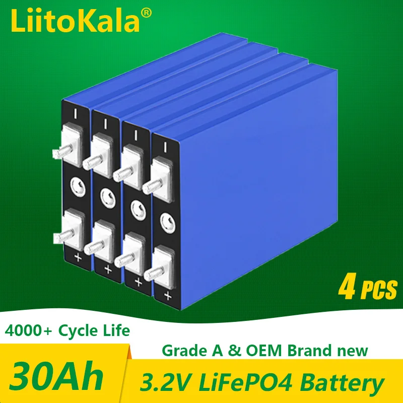 

4PCS LiitoKala 3.2V 30Ah LiFePO4 Battery Cell Lithium Iron Phosphate Deep Cycles for Diy 24V 36V 48V Wind Power System RV Car