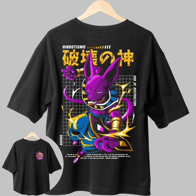 

Men's Black T-shirt Dragon Ball Super God of Destruction Beerus Anime Print High Quality Fabric for Fitness Sports Casual
