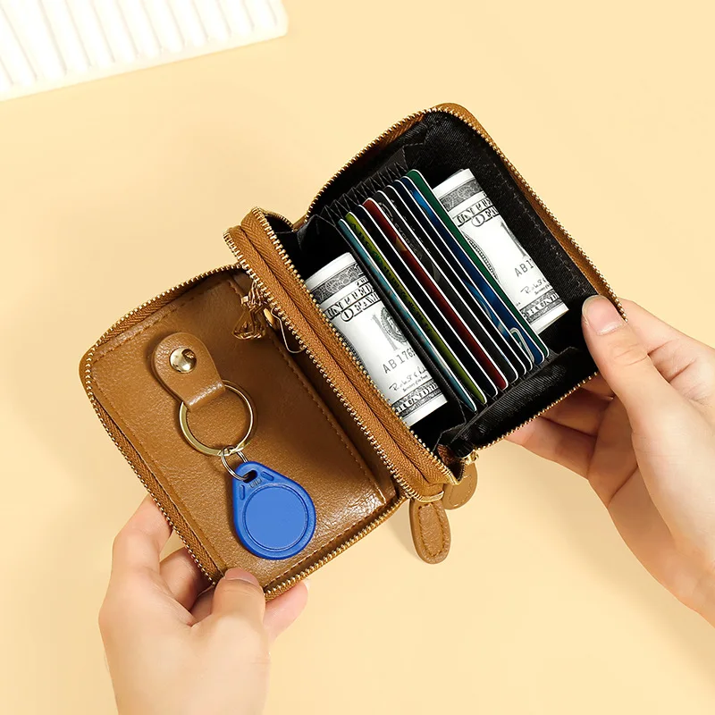 Unisex Large Capacity Accordion Card Holder Key Storage Zipper Wallet Multi-Function Door Access Control Organizer