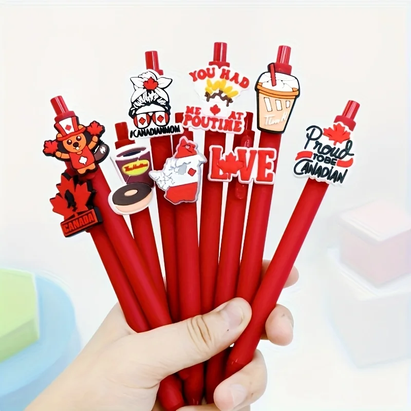 

9 шт./18 шт., серия канадских кленовых листьев, накладная ручка из ПВХ, мягкая резиновая накладка, шариковая ручка, красная ручка, гелевая ручка, студенческая подпись, подарочная ручка