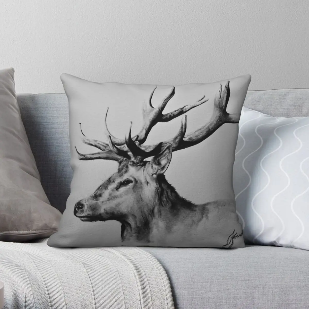 Stag Pencil Deer Square Pillowcase Polyester Linen Velvet Pattern Zip Decor Car Cushion Cover