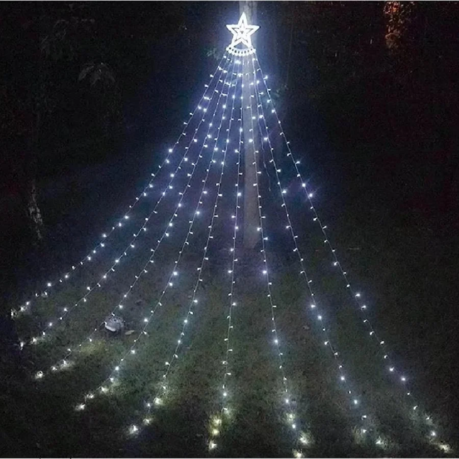 Guirnalda de luces LED colgante para exteriores, luz de hadas de carámbano de Navidad, 8 modos, estrella, cascada, jardín, fiesta, boda, decoración de patio