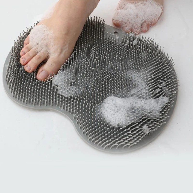 Silicone Rub Back Brush Bathroom Non-slip Wash Pad Shower Massage Mat with Sucker Bath Foot Exfoliating Brush for Women