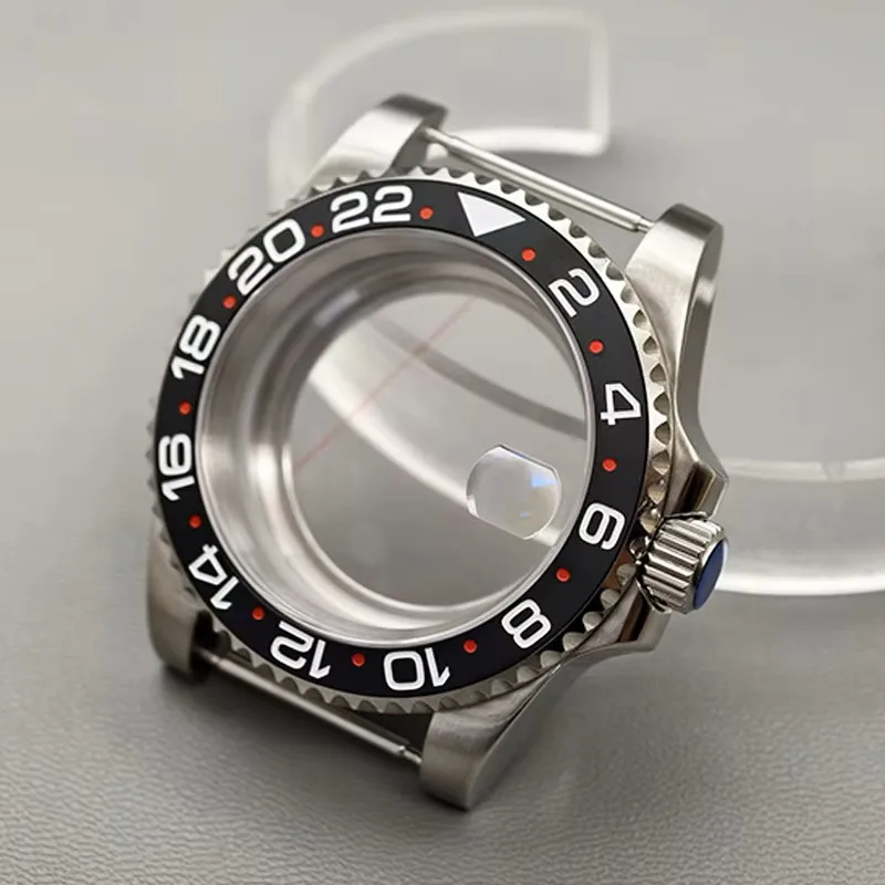 40mm Silver SUB Watch Case Sapphire Glass For NH35 NH36 4R36 4R35 7S Movement Transparent Back Cover Men Watch Case Refit Parts