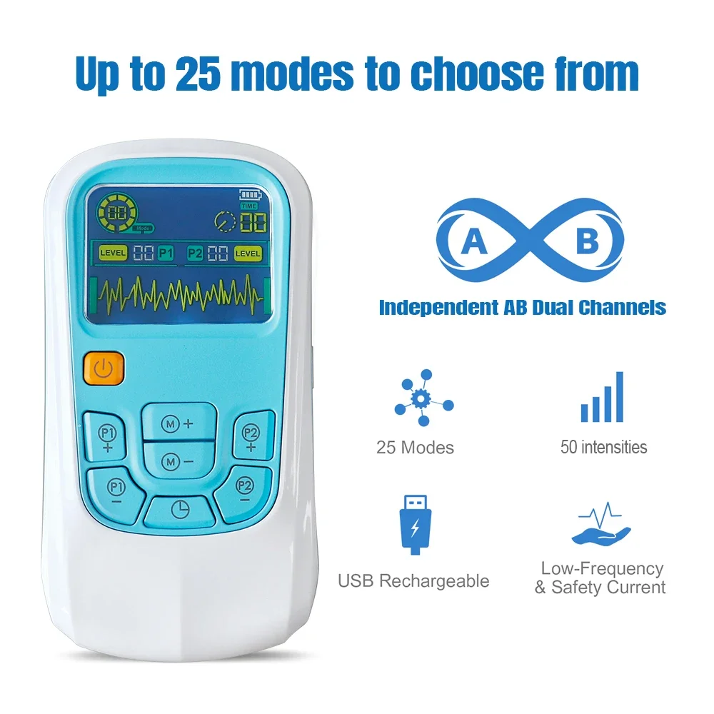 Dual Channel TENS EMS Unit 25 Modes Nerves Muscle Stimulator for Pain Relief Therapy Electronic Pulse Massager Muscle Massager