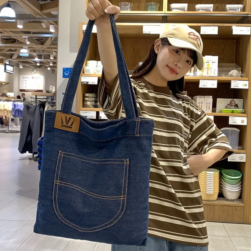 Retro Jeans Shape Canvas Shoulder Bag Handbag Large Capacity Commuting Bag Shopping Totes Bag Summer Beach Bag Underarm Bag