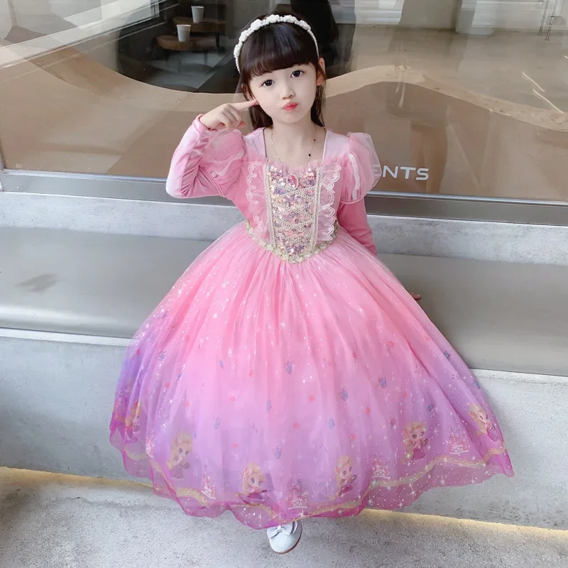 

Princess Sophia Dress Autumn Winter Pink Girls' Birthday Party 2-10 Years Old Kids Velvet Long Sleeved Rapunzel Cosplay Clothing