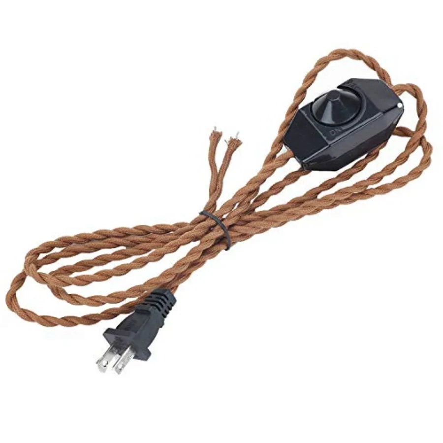 

5.9' Braided Wire with Dimmer Weave Rope for DIY Retro Style Replacement Open Wires Dimmable Switch Plug-in Cord Brown