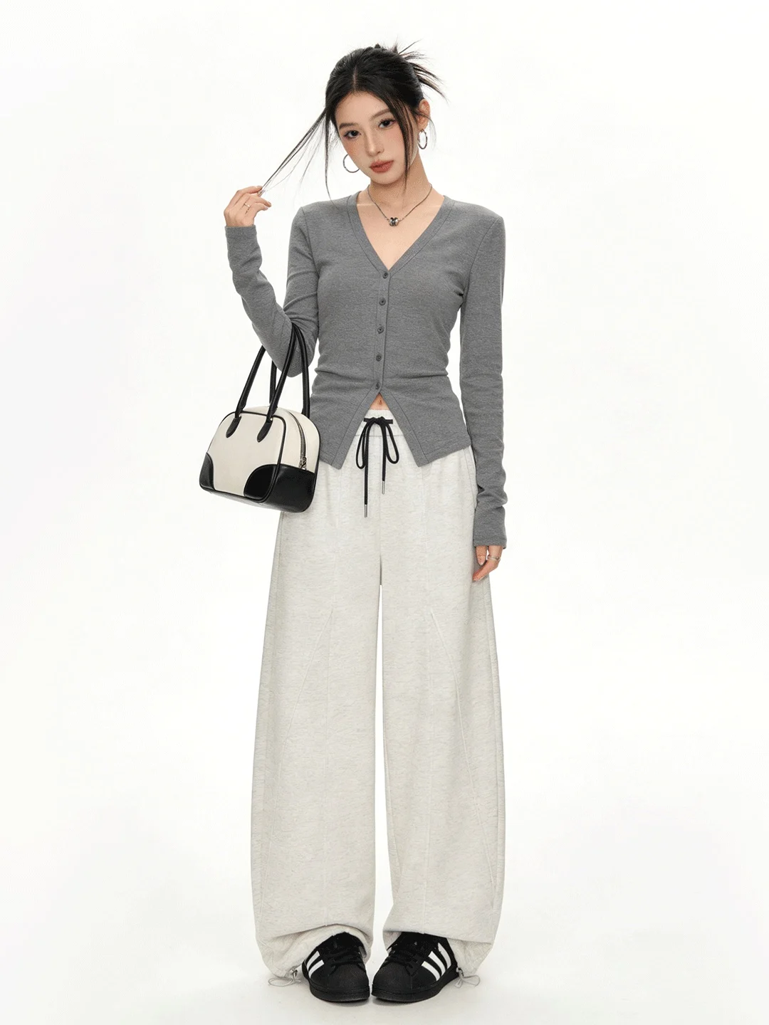 

High Waist Wide Leg Sweatpants Casual Spor Drapey Skin-friendly White Flower ey Anti-aging Early Spring New Sle