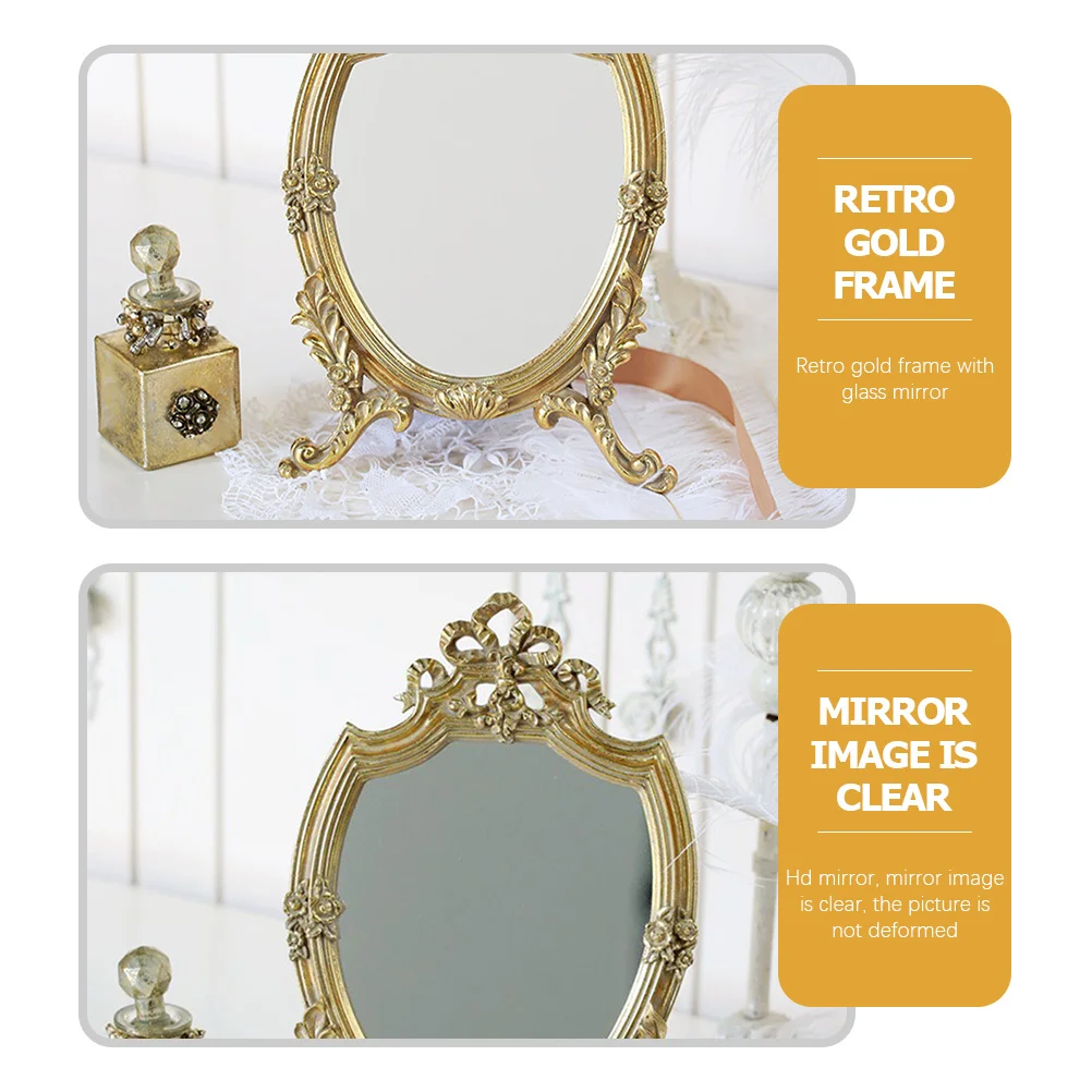 

Desktop Makeup Mirror Retro Design Resin Glass Tabletop Mirror for Vanity Dressing Table Household Use