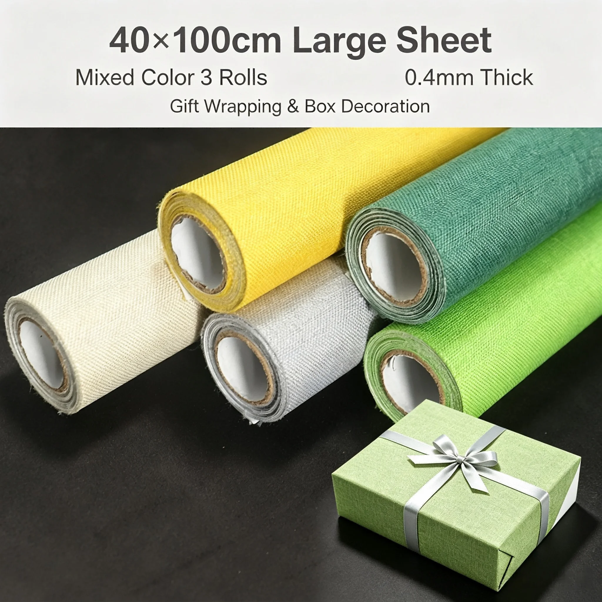 Gift Wrapping Linen Fabric – 40x100cm, Mixed Color 3 Rolls, Paper Backed for Gift Boxes, Crafts & Book Binding