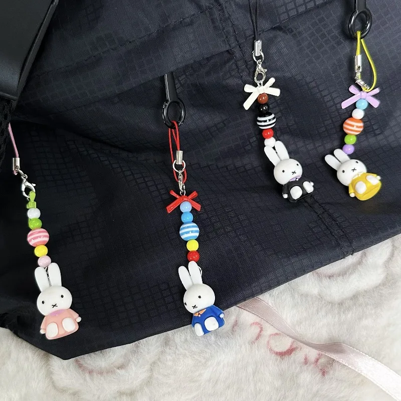 Hot Cartoon Miffy Series Creativity Backpack Keychain Cute Artistic Retro Exquisite Bowknot Rabbit Pendant Gifts