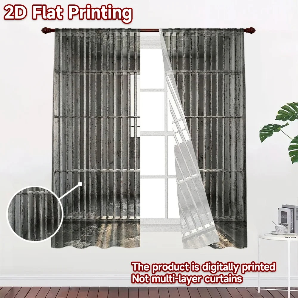 2D flat 2pcs Curtain Modern Minimalist Style Prison Cell Bars Durable polyester fiber Family Party Decoration Use for All Season