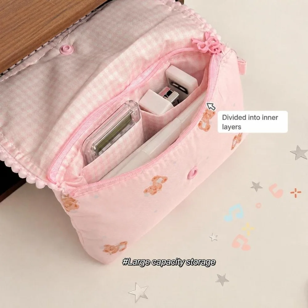 Durable Butterfly Cat Print Pencil Case Flap Button-down Multifunctional Pen Bag Large Capacity Stationery Pouch School Supplies