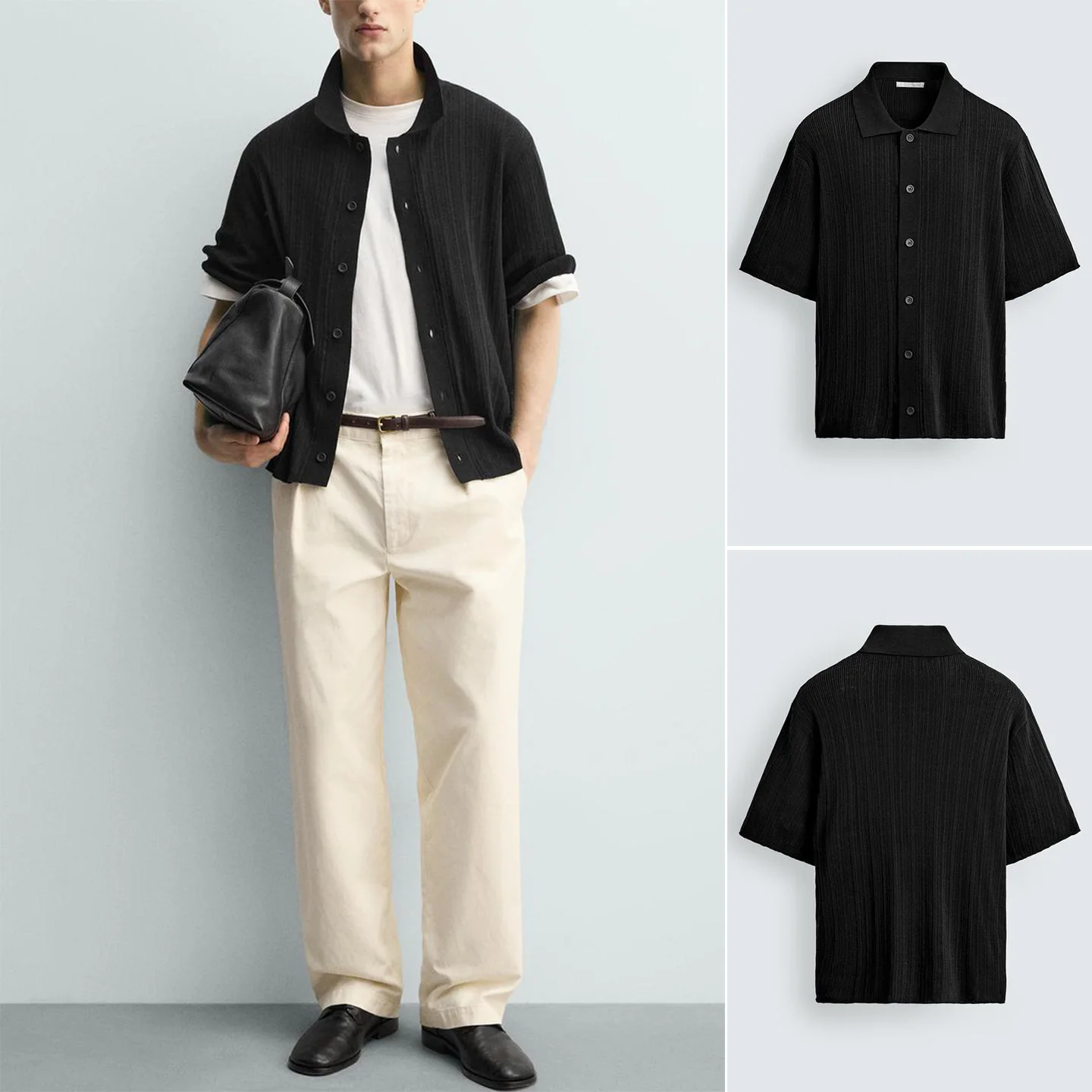 

Loose Fit Knitted Shirt Men's Summer New Style Short Sleeve Turn-down Collar Multi-button Casual Polyester Fiber Breathable S...