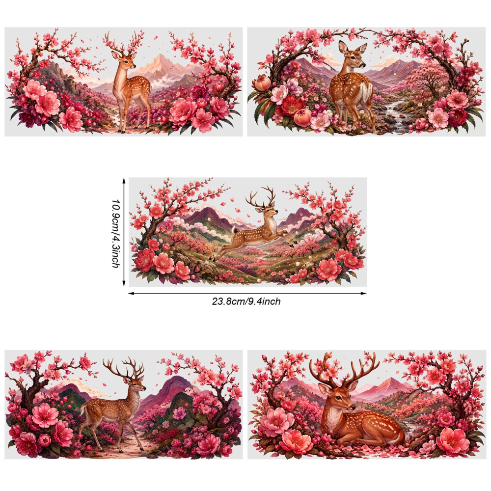 5 Sheets Deer Blossom Mountain UV DTF Stickers UV DTF Transfer Stickers for Glass Cups DIY Water Bottle Glass Waterproof Rub on