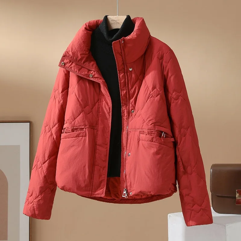 Women Short White Duck Down Jacket 2026 New Korean Style Winter Warm Coat for Petite Ladies Solid Color Streetwear Down Jacket