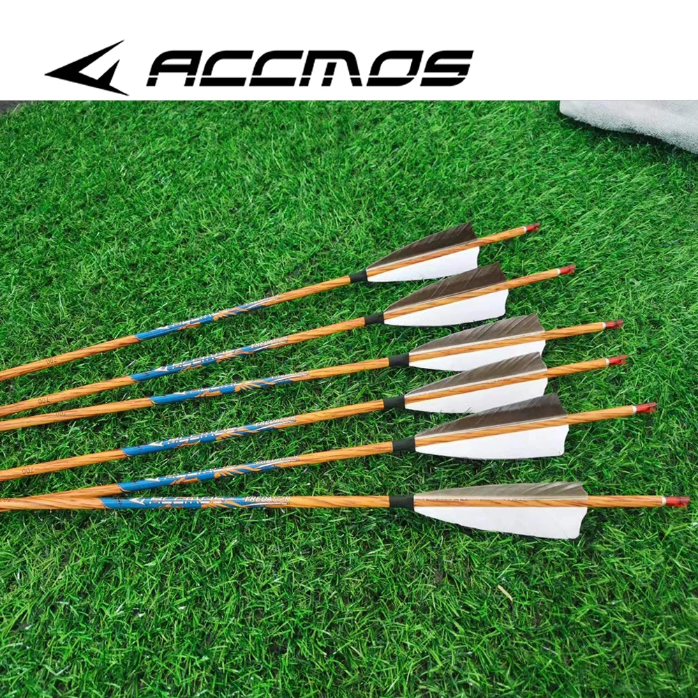 ACCMOS New Archery ID4.2 Wood Arrow Spine 600 700 800 Wood Skin Carbon per caccia tiro accessori per arco ricurvo