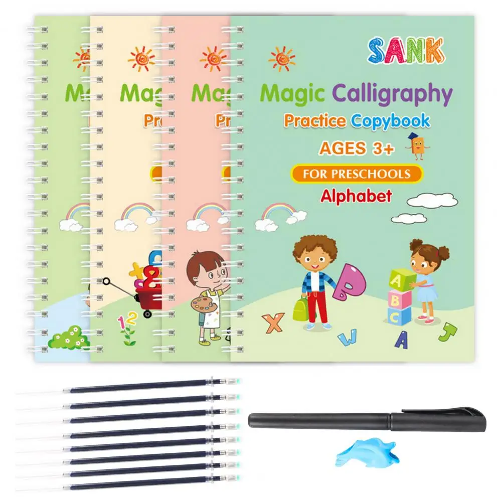 1 Set Magic Copybooks Children's Toy Writing Reusable Free Wiping English Arabic Verison Option Writing Practice Copy Books