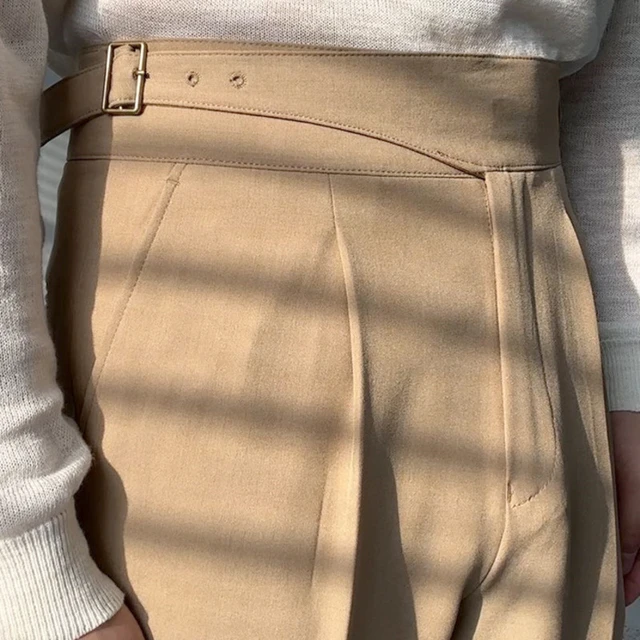 2023 Spring Business Versatile Belt Trouser Gentleman Paris Button Pant Fashion Mens Dress Pant High Waist Straight Pants Men AliExpress