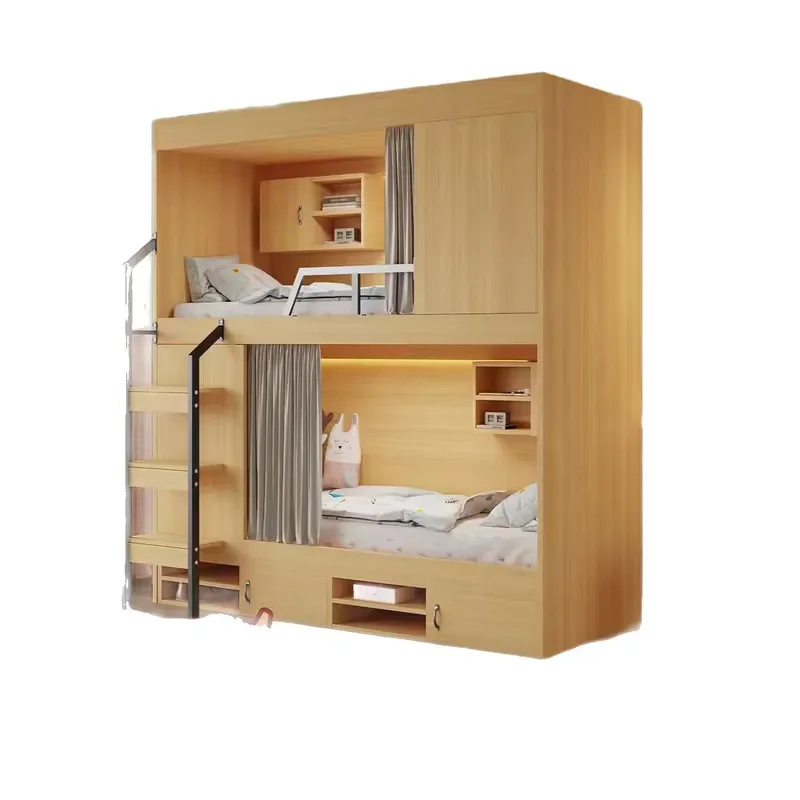 Solid Wood Bunk Bed for Adults and Kids Space Capsule Design Heavy Duty Loft Bed Frame for Student Dormitory Hostel Homestay