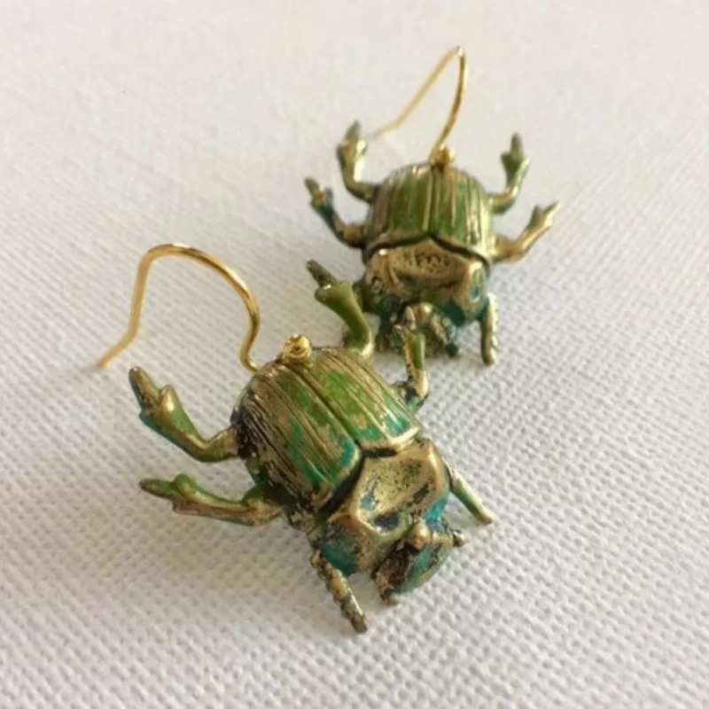 Vintage Green Beetles Earrings New Classic Design Insect For Woman Pendant Accessories