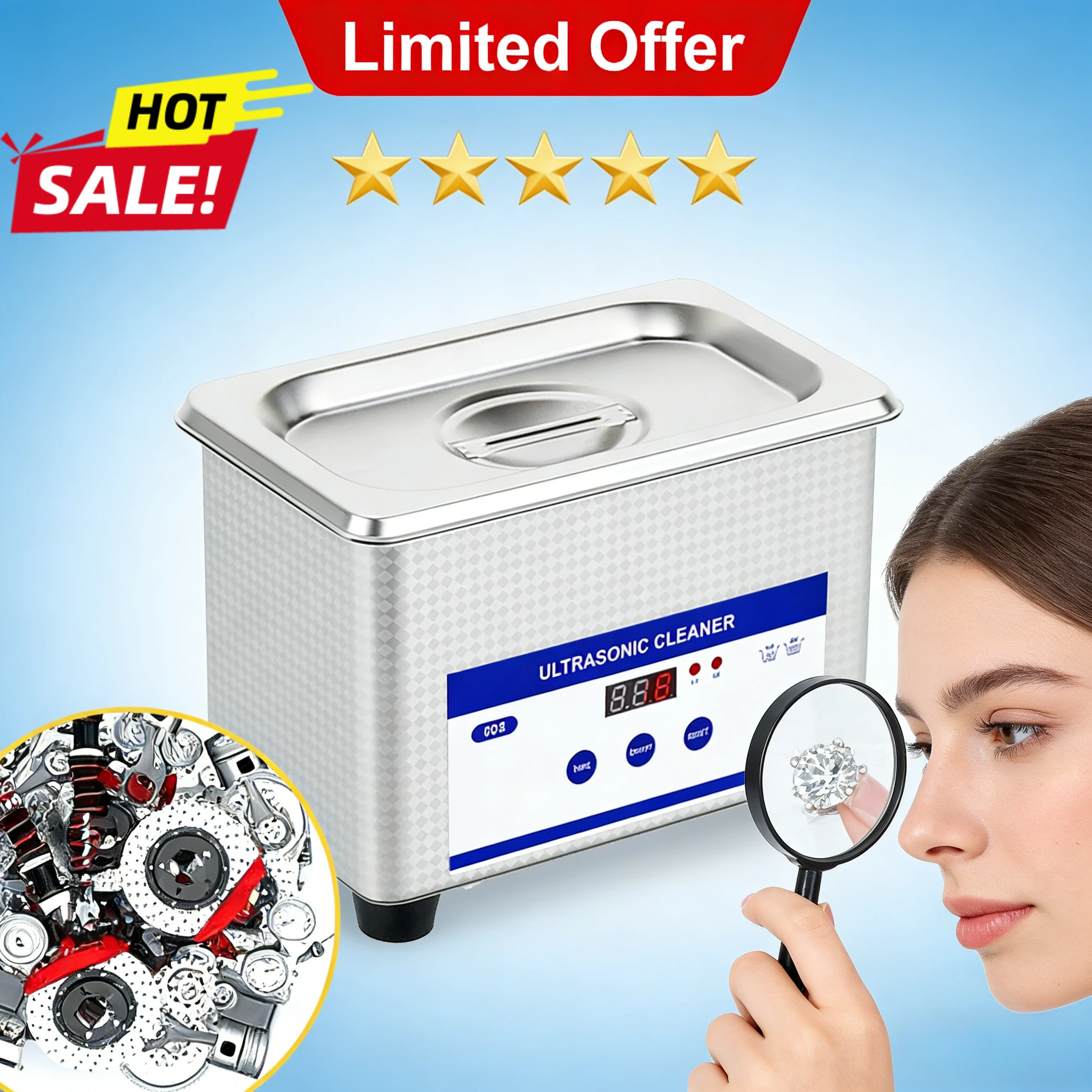 

Портативный ультразвуковой очиститель высокой частоты 40 кГц для глубокой очистки очков, ювелирных изделий, часов, зубных протезов и мелких металлических деталей