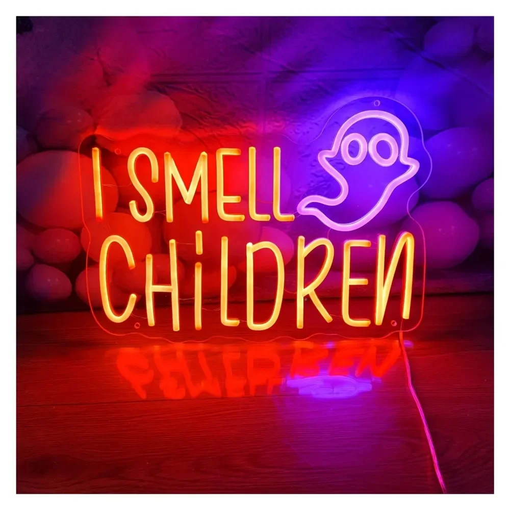 I Smell Children Neon Sign for Wall Decor Halloween Neon Light Colorful LED Neon Sign USB Powered for Bedroom Party Decoration