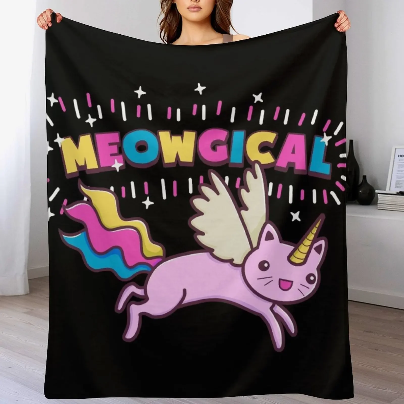 

Unicorn Cat | Meowgical Rainbow Throw Blanket Giant Sofa Soft Plaid funny gift Luxury St Blankets