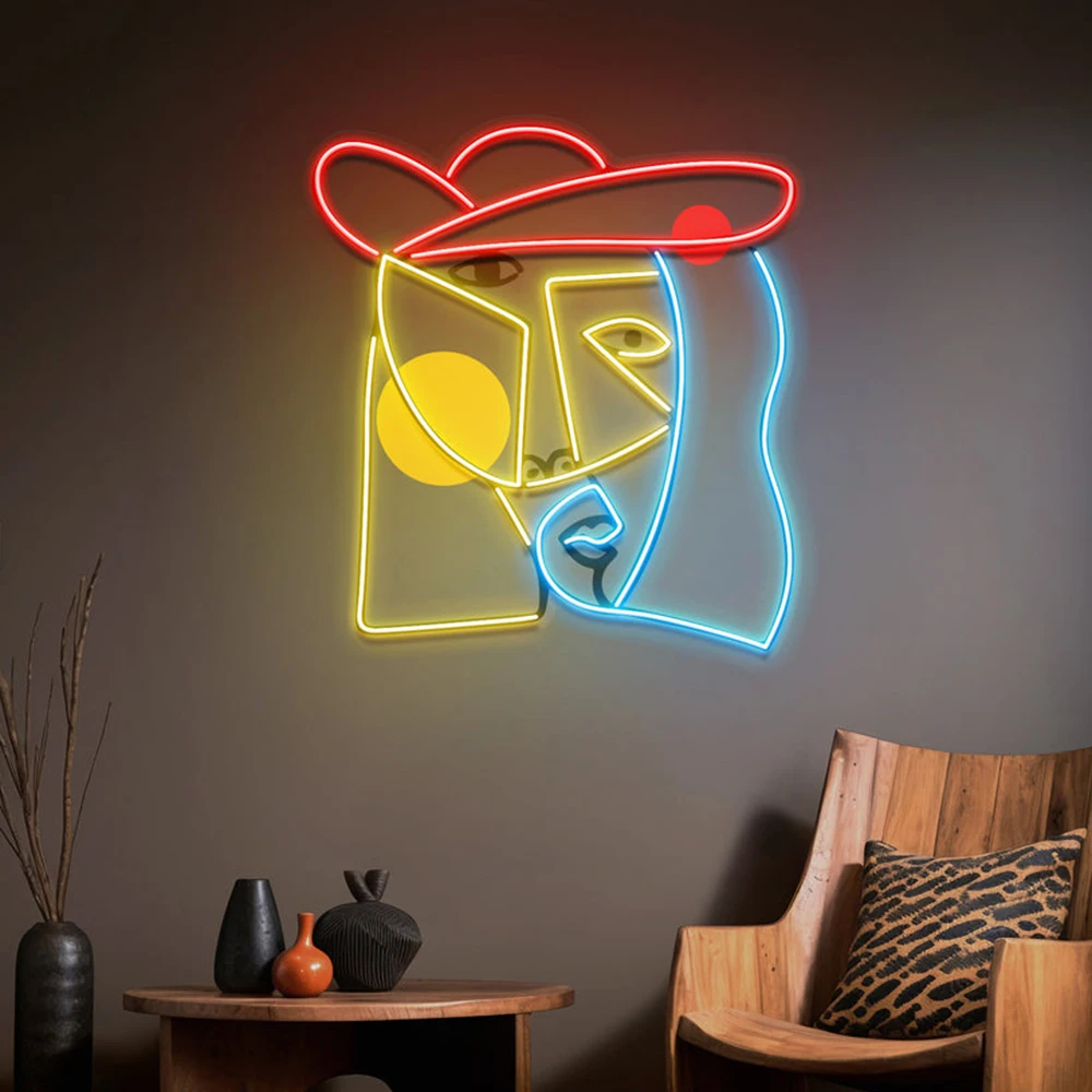 Imagem -02 - Senhora Loira Abstrata Neon Sign Pintura Artesanal Custom Led Neon Signs para Quarto Decoração da Sala de Estar Home Wall Art Decoração