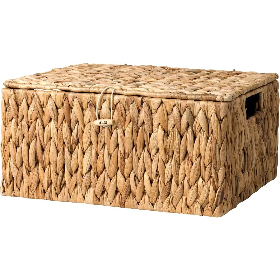 

StorageWorks Large Water Hyacinth Baskets for Organizing Wicker Basket with Lid for Shelves Storage Basket with Lid and Built-i