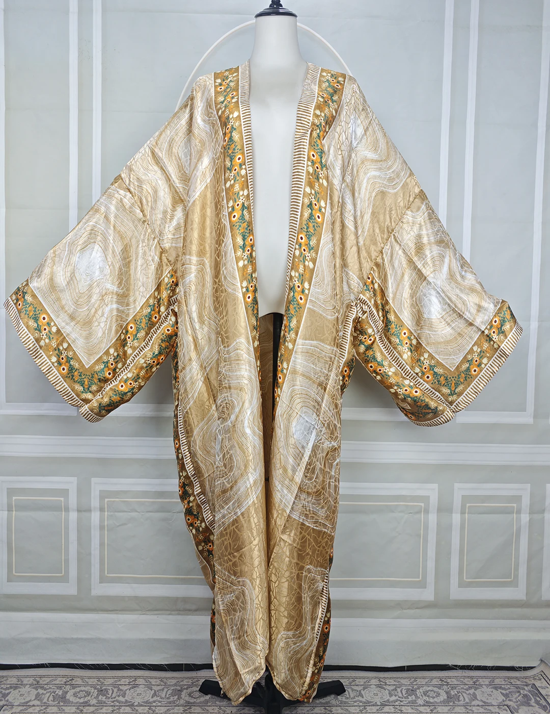 أزياء مسلمة مفتوحة الجبهة طويلة بالأزرار الصيف سيدة الأفريقية الحرير المطبوعة فضفاض الكيمونو زائد مثير سيدة ملابس الشاطئ التستر