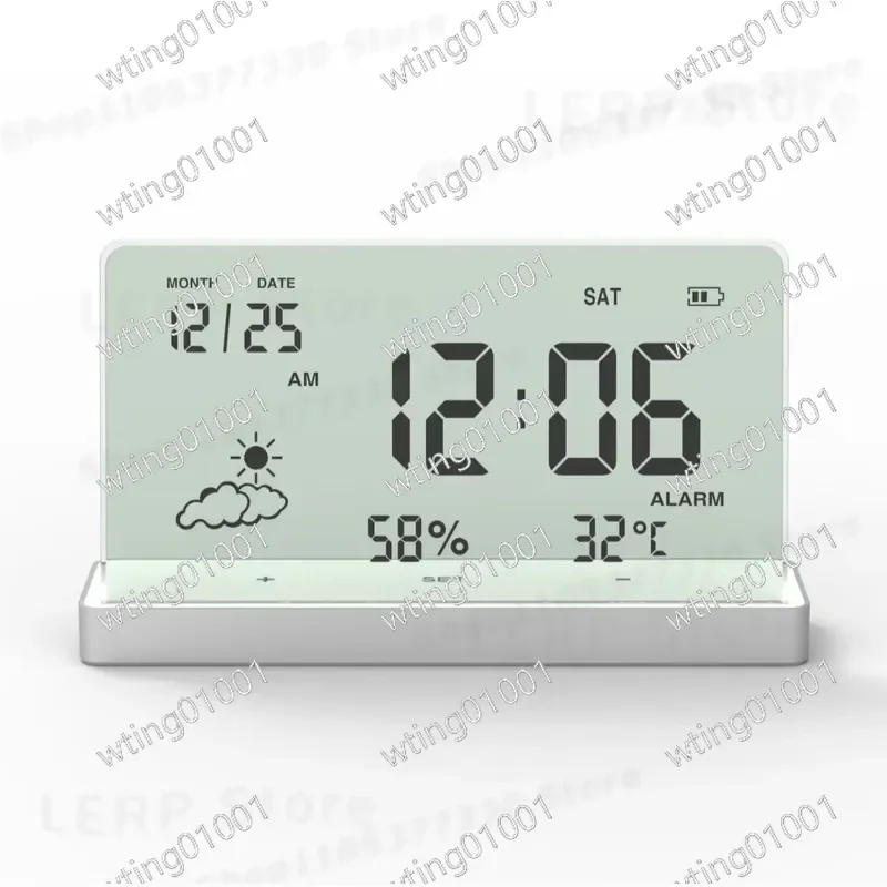 for Simple Digital Alarm Clock with Weather Humidity Display Silent Operation Transparent Design Multi-function Electronic
