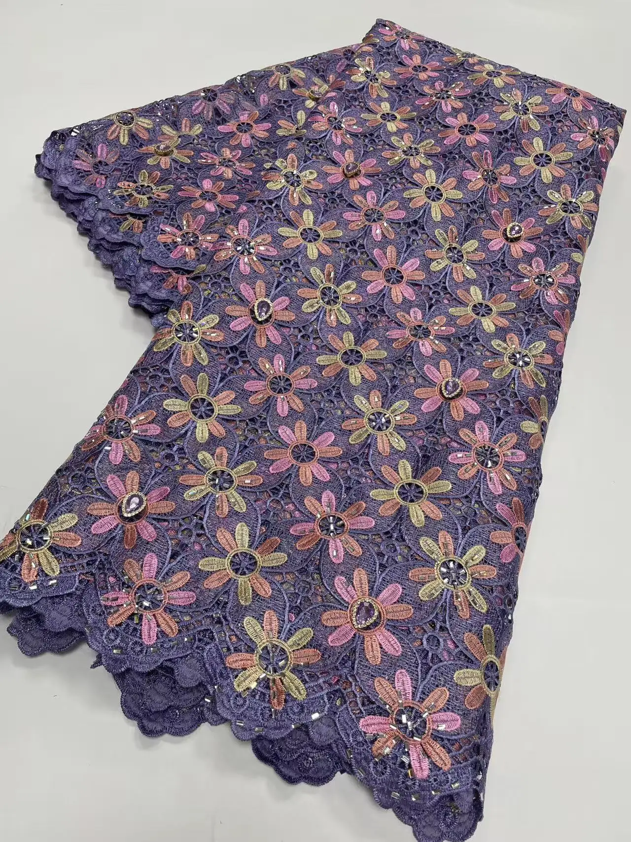 

Nigerian Cord Guipure Lace Fabric 2026 High Quality Embroidery Chiffon Lace Water Soluble African Lace Fabric For Wedding Dress