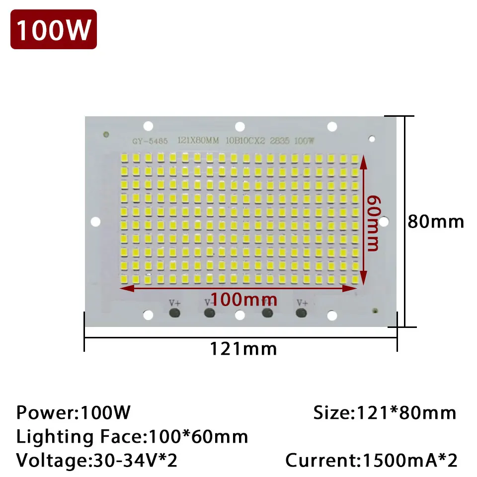 LED Chip SMD2835 LED Board 10W 20W 30W 50W 100W 150W 200W DC30-34V Aluminum Plate Lighting For Outdoor Floodlight Spotlight