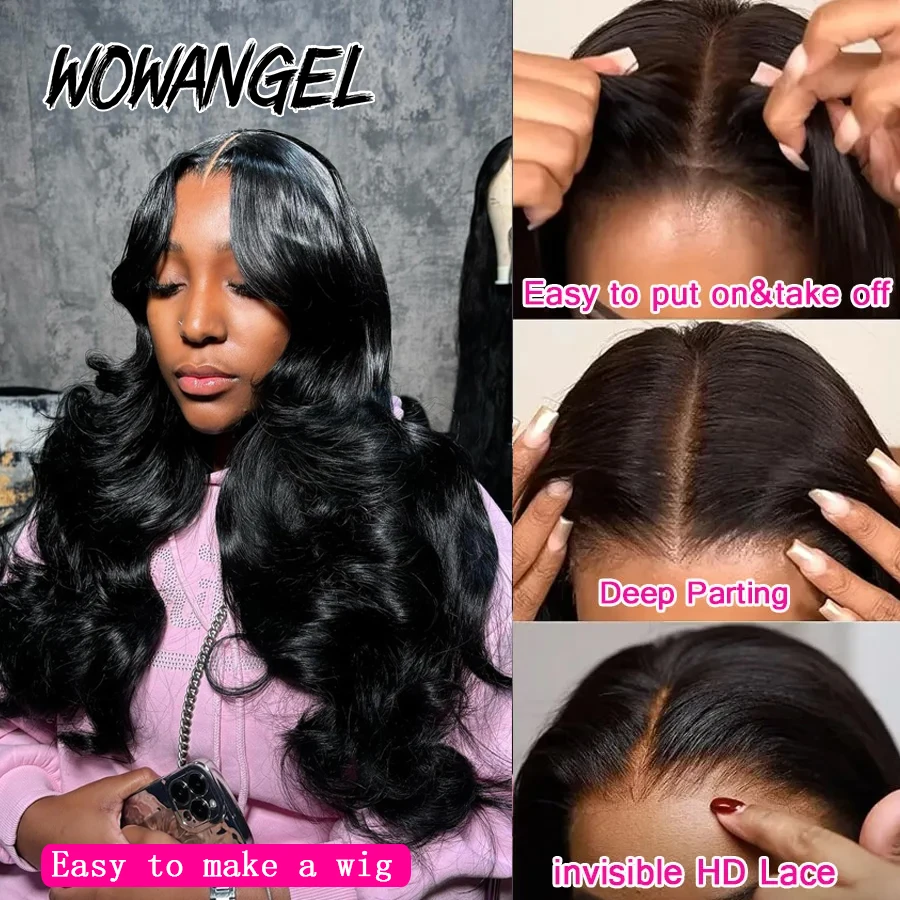 2x6 HD Chiusura in pizzo Solo onda del corpo Capelli umani Pre pizzicati Skinlike Separazione profonda Chiusura Kim K Invisibile Merletto svizzero Capelli Remy