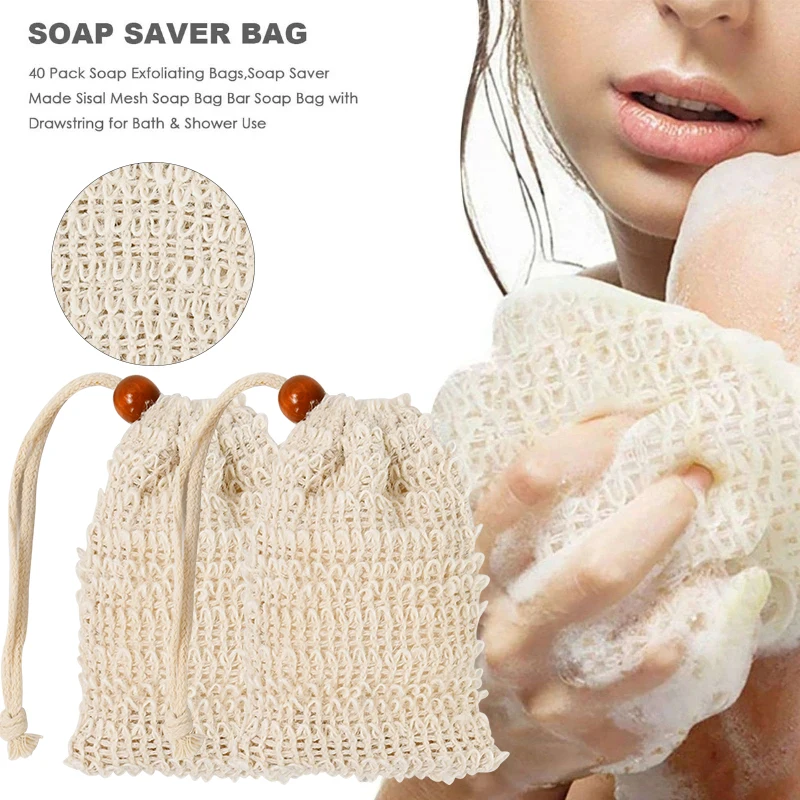 5-50pcs Natural Sisal Soap Bags Shower Bath Exfoliating Soap Saver Pouch Holder for Bath & Shower Use Soap Packaging Mesh Bags