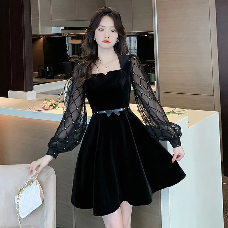 Splicing Dresses for Women on Sales Party Clothes Sale Clearance Elegant Chic Thic Pretty Evening Prom Woman Long Sleeve Dress