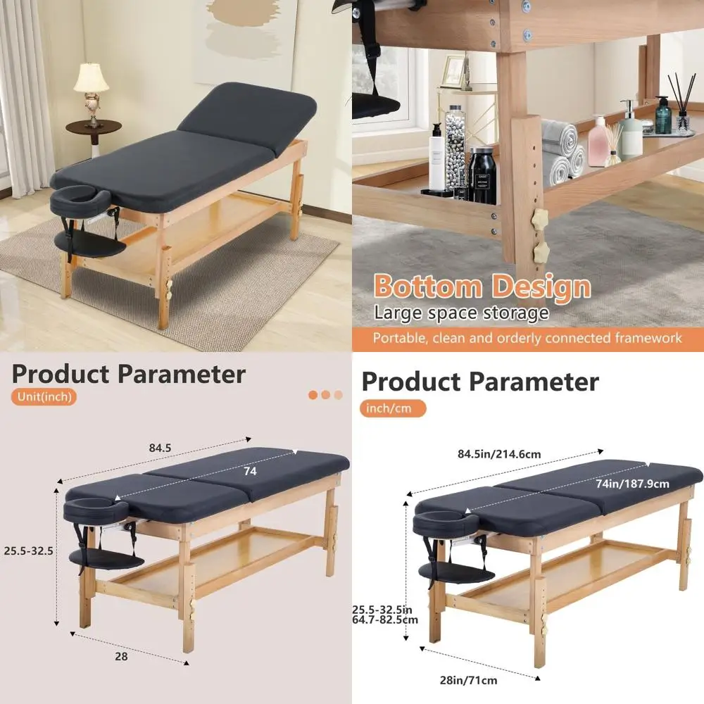 

74 Long 28 Wide Stationary Massage Bed with 2.5 Thick Memory Foam for Physical Therapy and Spa Treatments