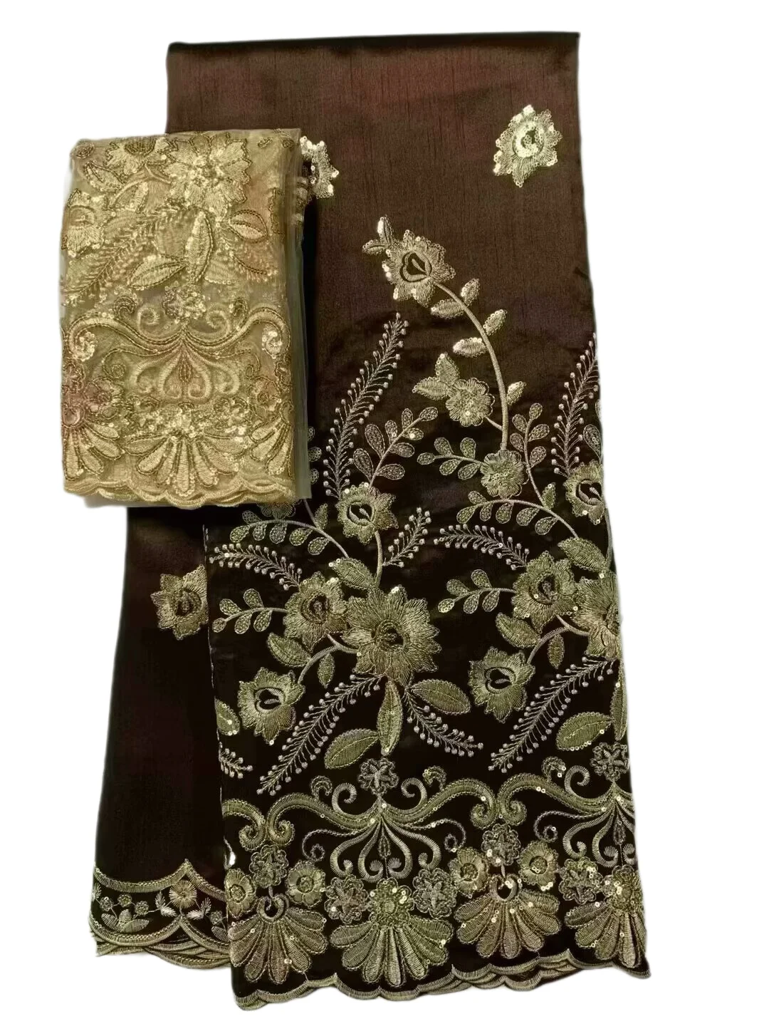 Pailletten George Kant 2025 Hoge Kwaliteit Indiase George Kant Stof Met Franse Netto Kant Stof Blouse Voor Trouwjurk 5 + 2Yards QZ