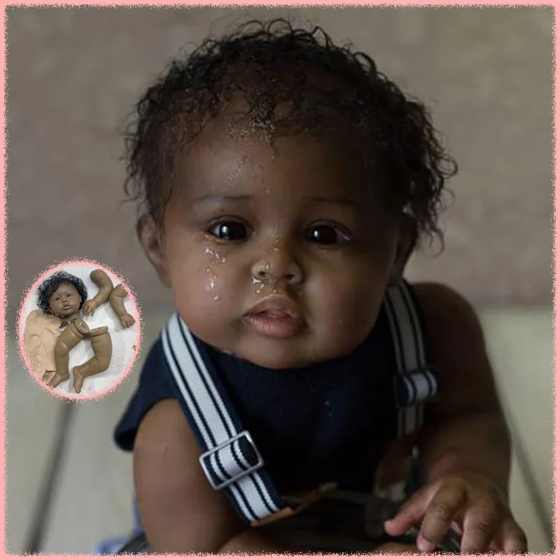 19inch Dark Skin Gannett Reborn Doll Kit Hand-Root Hair Unfinished Lifelike Baby Multiple Layers Painting Doll Parts Collectible