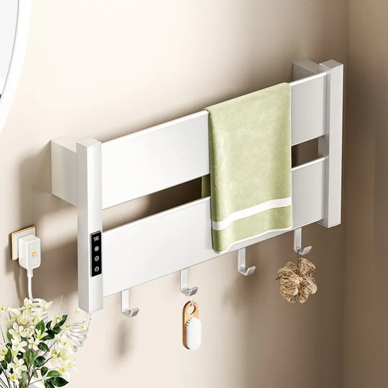 

Intelligent Electric Heating Towel Rack White Bathroom Drying Rack Without Punching Folding Bath Towel Rack Home