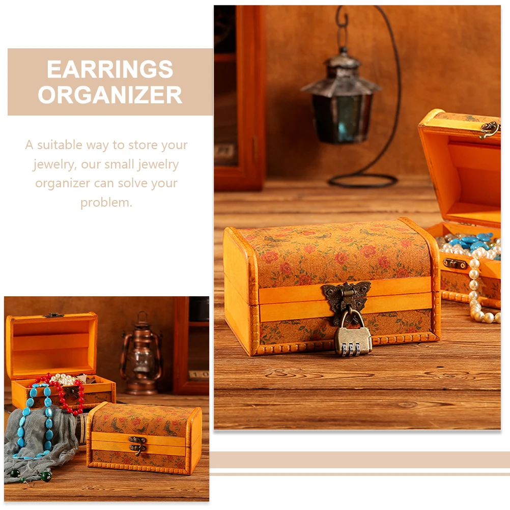 

1Pcs Stylish Wood Jewelry Box Antique Storage Case with Lock for Rings and Earrings Organizer