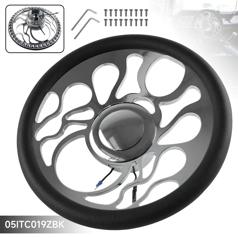 

14" 9-Bolt Chrome Aluminum Half Wrap Steering Wheel+Horn Button & Adapter For G M